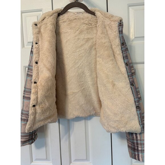 O'Neill Plaid Hood Snap Closure Jacket Convertible Vest Faux Fur Lining M Surfer - Picture 9 of 9